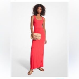 Michael Kors Ribbed Stretch Knit Maxi Dress Coral Pink Women’s Size Medium